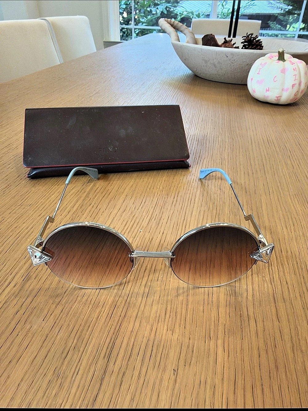 Fendi Ribbons and Crystals Round Sunglasses Brown & Blue